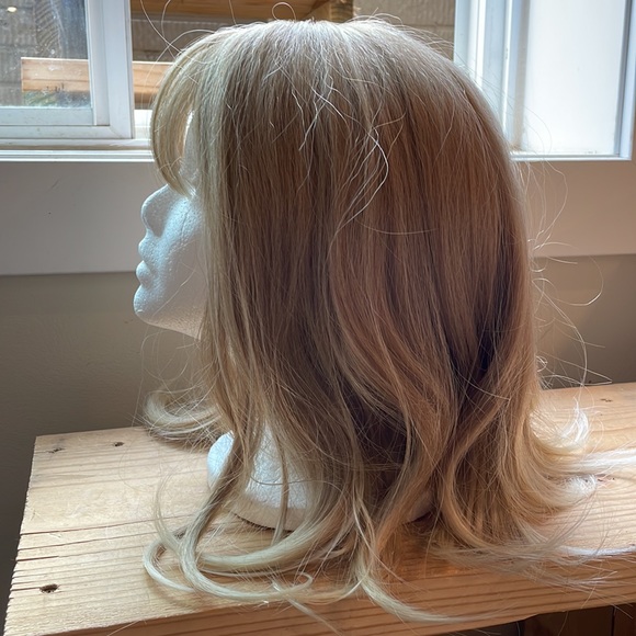 NWT 15” approx light blonde sandy lights bangs human blended wig ombré gradient - Picture 8 of 16